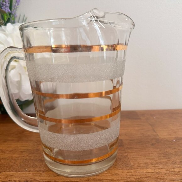 Vintage Libbey Atomic Burst Highball Glasses with Gold Striped Pitcher – Midcent - Picture 5 of 8
